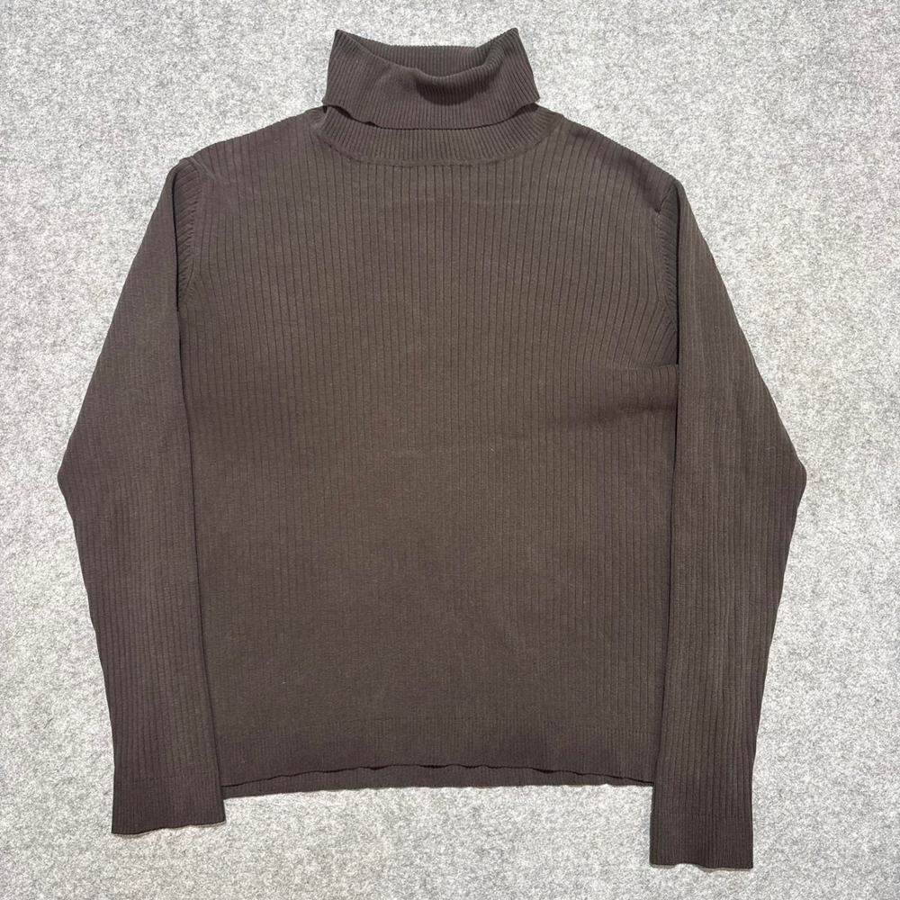 Chicos Silk Blend Ribbed Turtleneck Sweater Brown Size 3 Large XL 0352